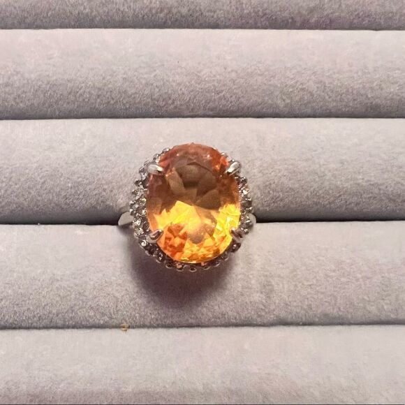 NEW Silver Citrine Cubic Zirconia Cocktail Ring - Picture 1 of 4